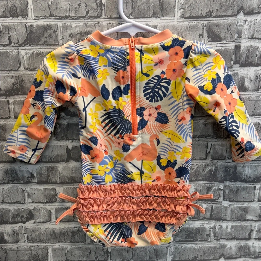 Ruffle Butts‎ Floral Flamingo Kids Swimsuit